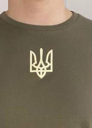 Мужская футболка с рефлектором тризуб, футболка герб украины (l), патриотическая футболка на лето олива