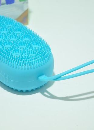 Силіконова щітка мочалка мильничка silicone bath brush sky blue2 фото