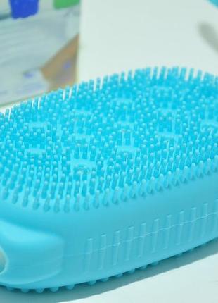 Силіконова щітка мочалка мильничка silicone bath brush sky blue4 фото