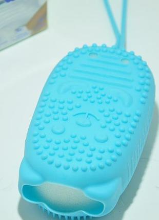Силіконова щітка мочалка мильничка silicone bath brush sky blue3 фото