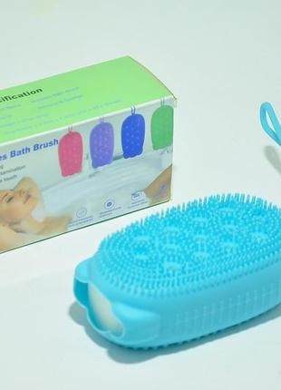 Силіконова щітка мочалка мильничка silicone bath brush sky blue5 фото