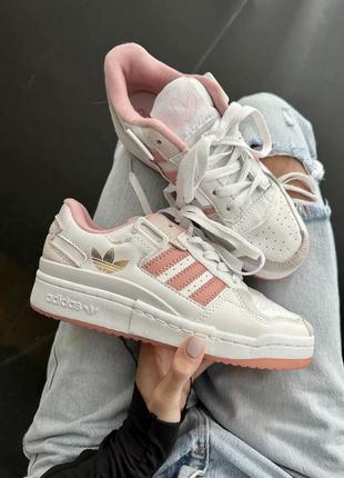 Шикарные женские кроссовки adidas forum white coral pink молочные с розовым