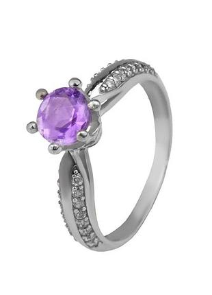 Кольцо серебряное с натуральным аметистом ванда 1580/9р аметист, 18 размер