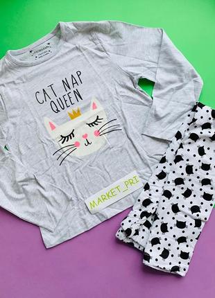 Пижама примарк для девочки с аппликацией и принтом "meow"