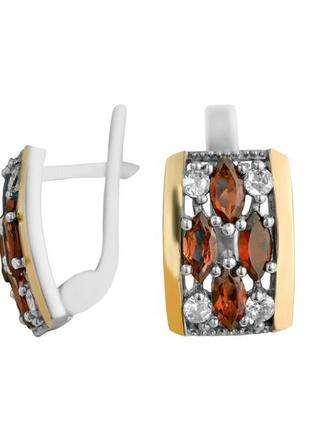 Сережки срібні із золотом і гранатом 534сг