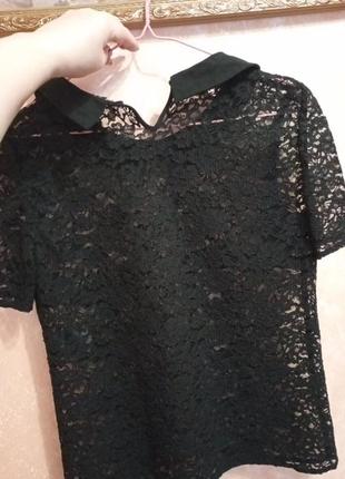 Блуза гипюр черная нарядная классическая отворот6 фото