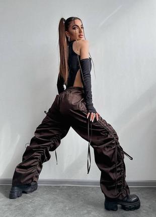 Широкие штаны котоновые с завязками боди оригинальный9 фото