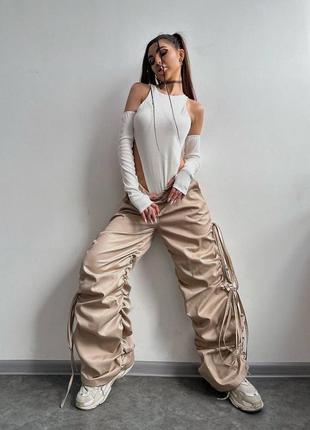 Широкие штаны котоновые с завязками боди оригинальный2 фото