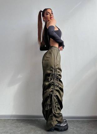 Широкие штаны котоновые с завязками боди оригинальный4 фото