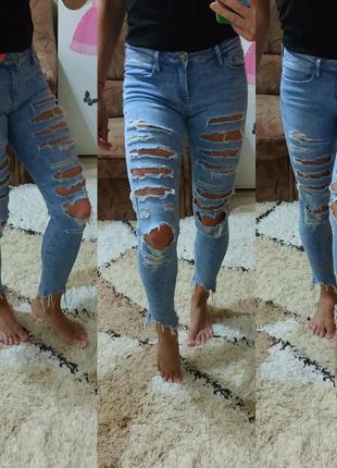 Трендові рвані скіні джинси tally weijl, стильні рвані джинси слім, с-м (можна більше)
