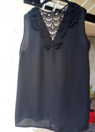 Черная блуза майка кружево драпировка на запах от george2 фото
