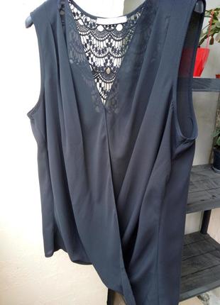 Черная блуза майка кружево драпировка на запах от george8 фото