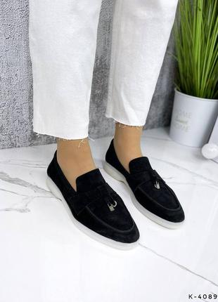 Лоферы натуральные - lp, черные, натуральная замша