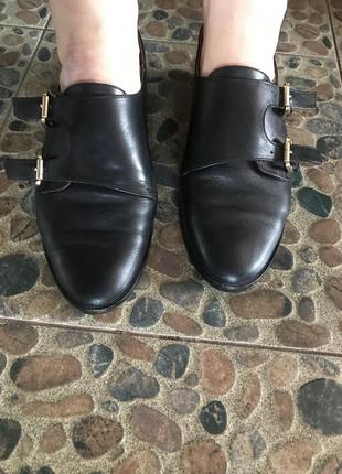 Шкіряні туфлі лофери massimo dutti на зручному каблуку2 фото