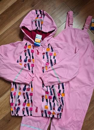 Lupilu комплект грязепруф дощовик на флісі 122/128 р на дівчинку дождевик на девочку набор куртка и полукомбинезон3 фото
