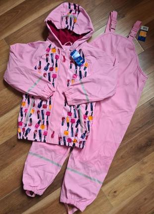 Lupilu комплект грязепруф дощовик на флісі 122/128 р на дівчинку дождевик на девочку набор куртка и полукомбинезон7 фото