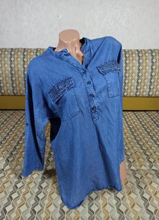 Шикарная гладенькая джинсовая блузка лиоцелл с камушками.