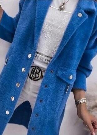 Альпака 💙 пальто 💙 50 48 46 44 42 р джинс синий кардиган кофта размеры пальто плащ шерсть длинная ангора вискоза женский р женская куртка теплая2 фото