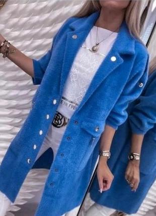 Альпака 💙 пальто 💙 50 48 46 44 42 р джинс синий кардиган кофта размеры пальто плащ шерсть длинная ангора вискоза женский р женская куртка теплая