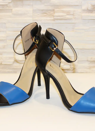 Босоножки женские синие с черным на каблуке б572 уценка (читайте описание)3 фото