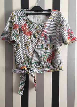 Zara рубашка футболка хлопковая на запах