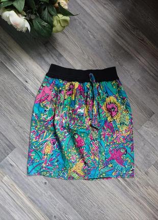 Красивая юбка с попугаями и пальмами на девочку 7-10 лет