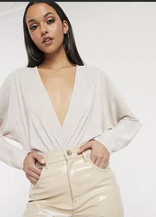 Боди-лонгслив плиссе айвори