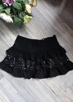 Черная красивая юбка ярусами на девочку 10-15 лет4 фото