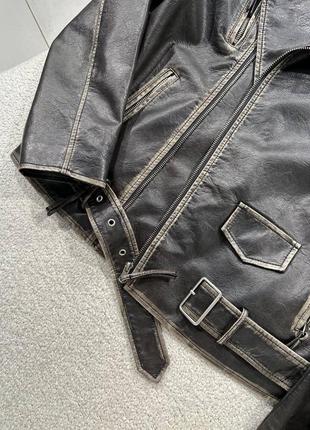 Куртка косуха вінтажна графіт чорна подовжена еко шкіра9 фото