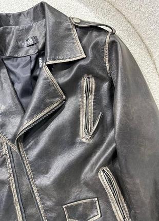 Куртка косуха вінтажна графіт чорна подовжена еко шкіра7 фото