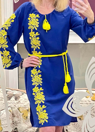 Шифонова сукня вишиванка в патріотичних кольорах