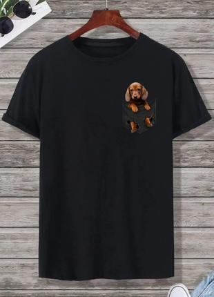 Мужская футболка с накатом домашние либимцы мопс, такса 2 цвета sin817-285/3iве6 фото