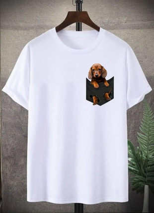 Мужская футболка с накатом домашние либимцы мопс, такса 2 цвета sin817-285/3iве2 фото