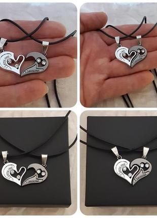 Подарунок  хлопцю дівчині  кулони  "одне серце на двох" з написами "i love you" колір срібло, титан5 фото