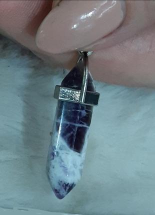 Натуральный камень аметист кулон маятник в виде кристалла шестигранника - оригинальный подарок парню, девушке4 фото