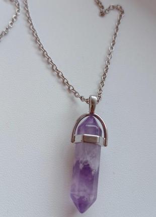 Натуральный камень аметист кулон маятник в виде кристалла шестигранника - оригинальный подарок парню, девушке9 фото