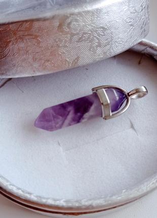 Натуральный камень аметист кулон маятник в виде кристалла шестигранника - оригинальный подарок парню, девушке7 фото