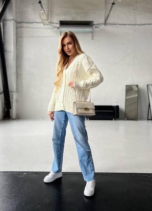 Кардиган вязаный удлиненный, молочный5 фото