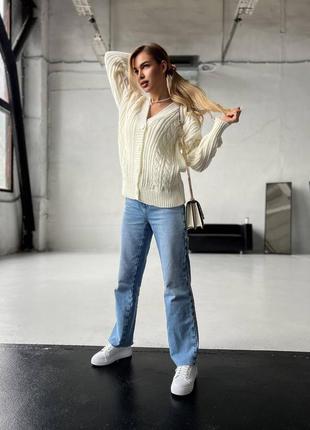 Кардиган вязаный удлиненный, молочный6 фото