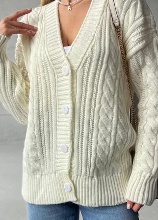Кардиган вязаный удлиненный, молочный7 фото