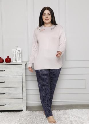 Батальный комплект с брюками в горошек - вискоза