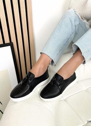 ❤️ шикарные кожаные туфли кеды с перфорацией