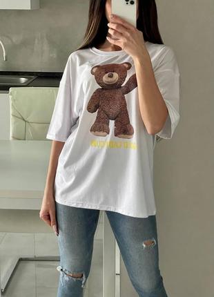 Стильная женская футболка принт, футболка с мишкой;модная футболка;7050mel9 фото