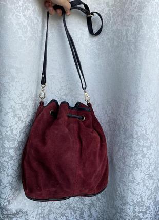 Кожаная сумка мешок mango замшевая, натуральная кожа шоппер