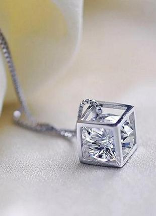 Кулон куб с красивой цепочкой, стерлинговое серебро 925