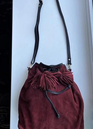 Кожаная сумка мешок mango замшевая, натуральная кожа шоппер