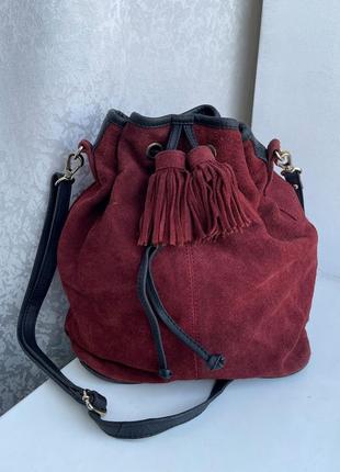 Кожаная сумка мешок mango замшевая, натуральная кожа шоппер