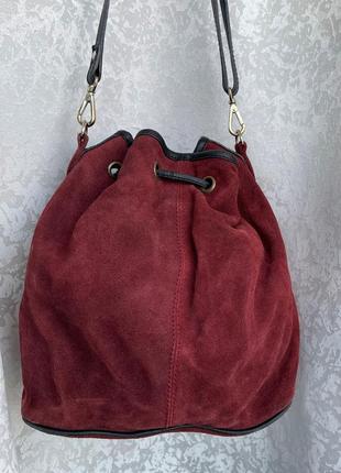 Кожаная сумка мешок mango замшевая, натуральная кожа шоппер