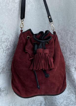 Кожаная сумка мешок mango замшевая, натуральная кожа шоппер