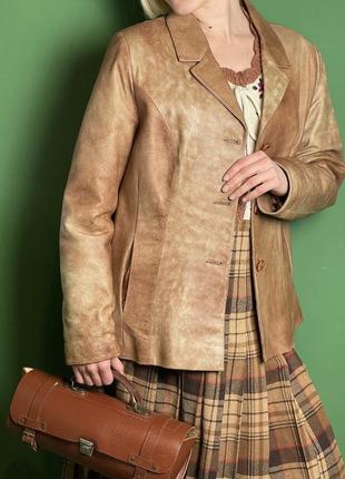 Винтажный коричневый пиджак жакет из натуральной кожи